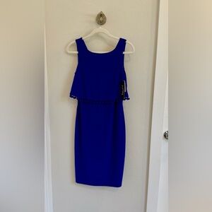 Joseph Ribkoff Vibrant Blue Dress with Pom Pom Detail